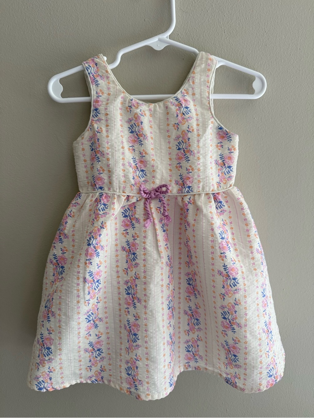 Cream + Floral Dress with Pink + Blue Flowers